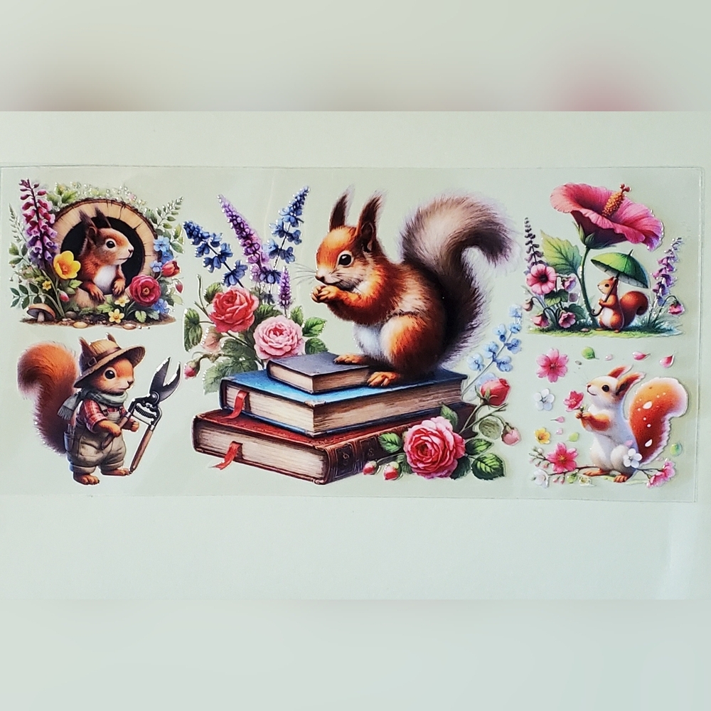 🌸3/$10 🎁FREE with Pur Colorful Squirrel UV DTF cup wrap transfer stickers Diy